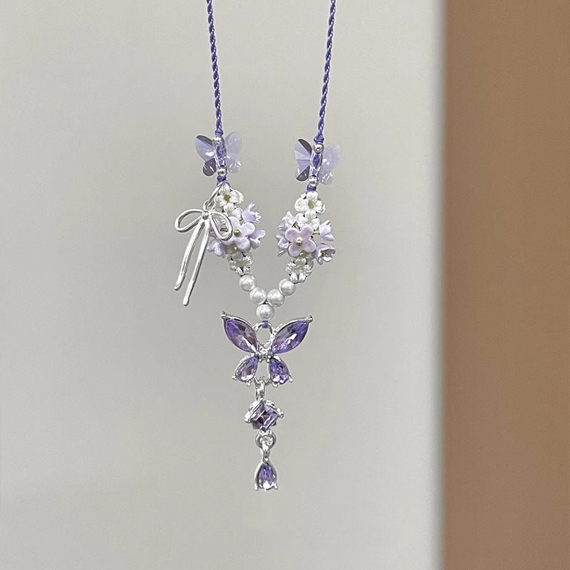 Wholesale Wisteria flower purple butterfly tassel braided necklace