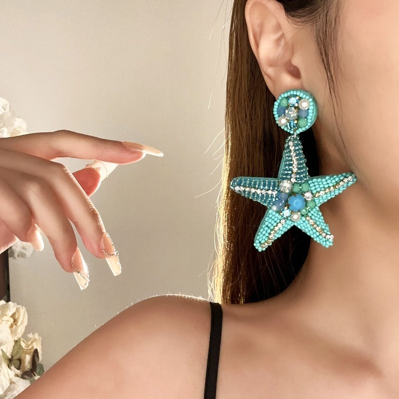 Wholesale  Starfish Elegant Pearl Beaded Rhinestone Earrings