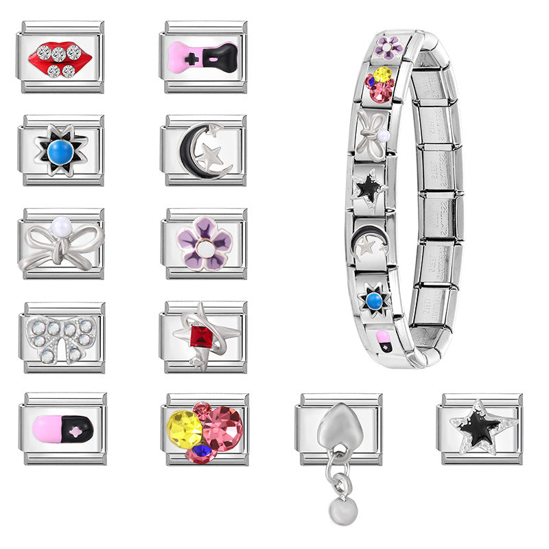 Wholesale 9mm Italian Charm Starter Bracelets DIY square Single Section Creative Stainless Steel Composable Bracelet