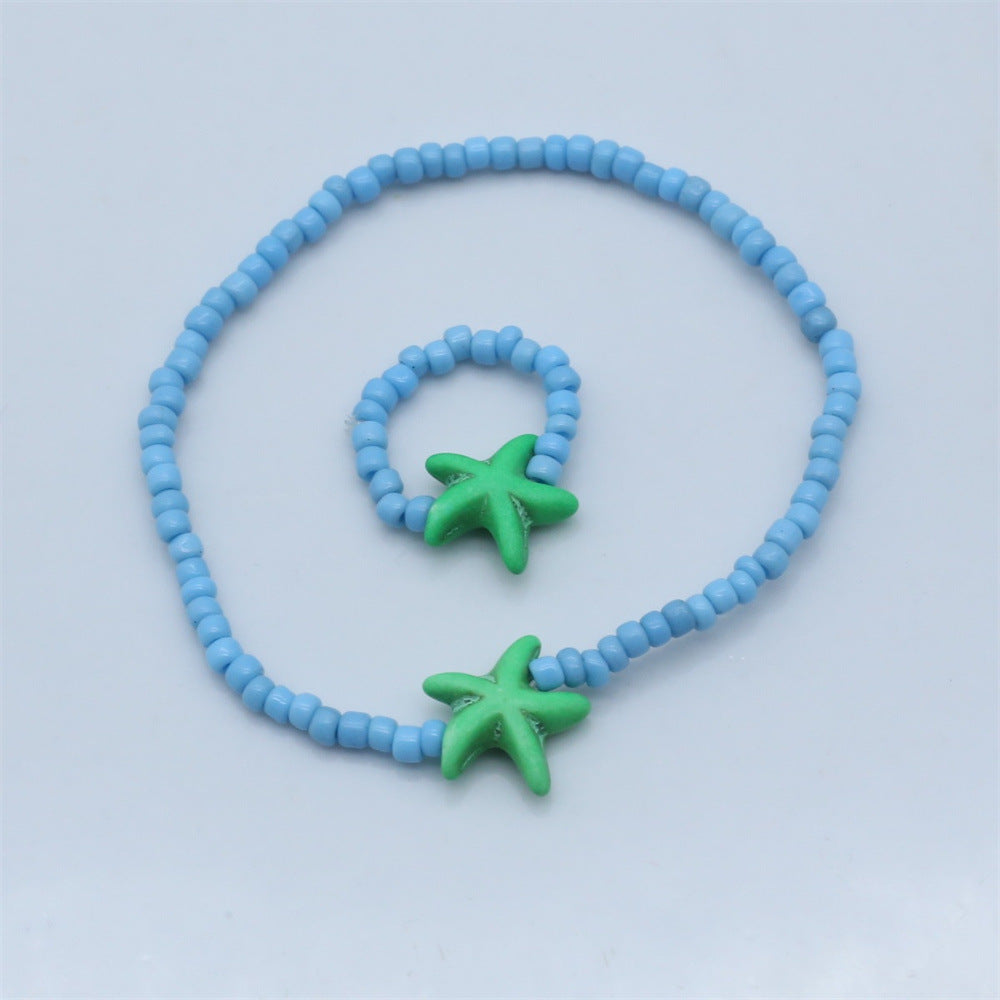 Wholesale  bohemian beach style starfish rice beads beaded bracelet