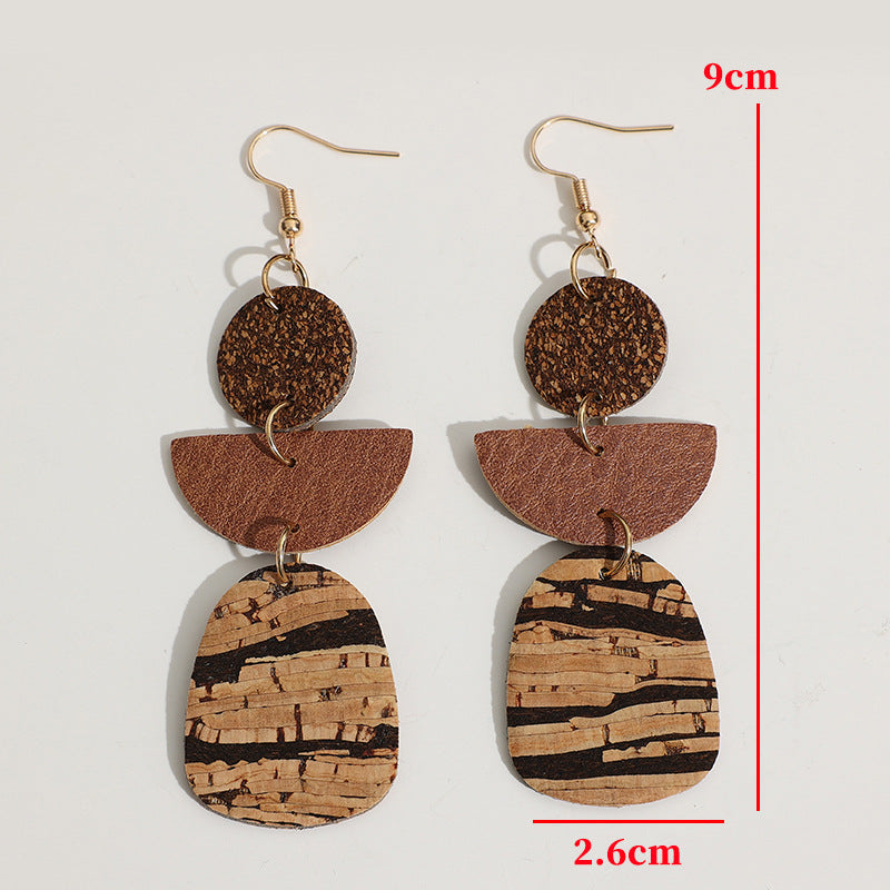 Wholesale Three Layer Cork Geometric Versatile Earrings