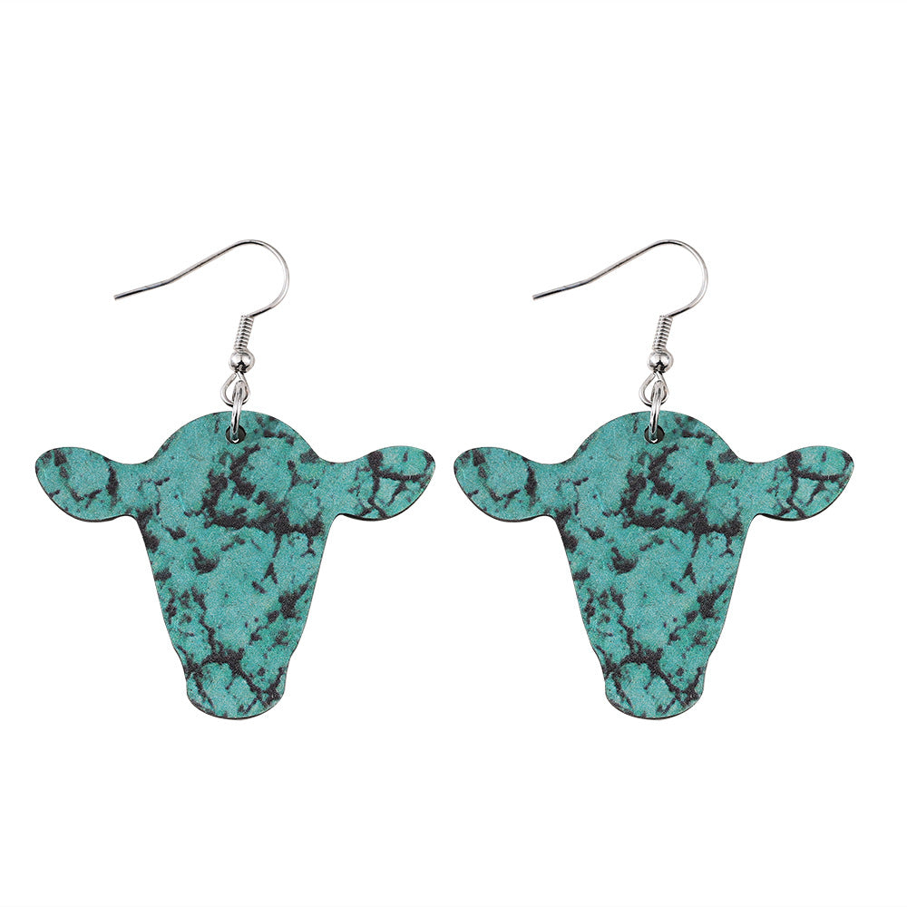 Wholesale  Western Denim milk cow pattern turquoise pattern earrings