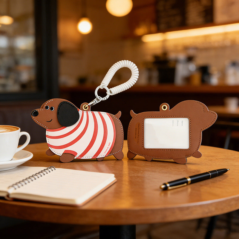Wholesale Cartoon Dachshund Leather Card Holder Keychain Cute Student Gift Fashion Bag Charm