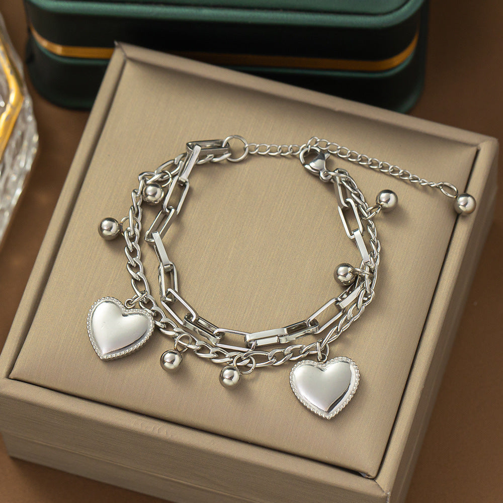 Wholesale love heart-shaped double-layer  bracelet stainless steel