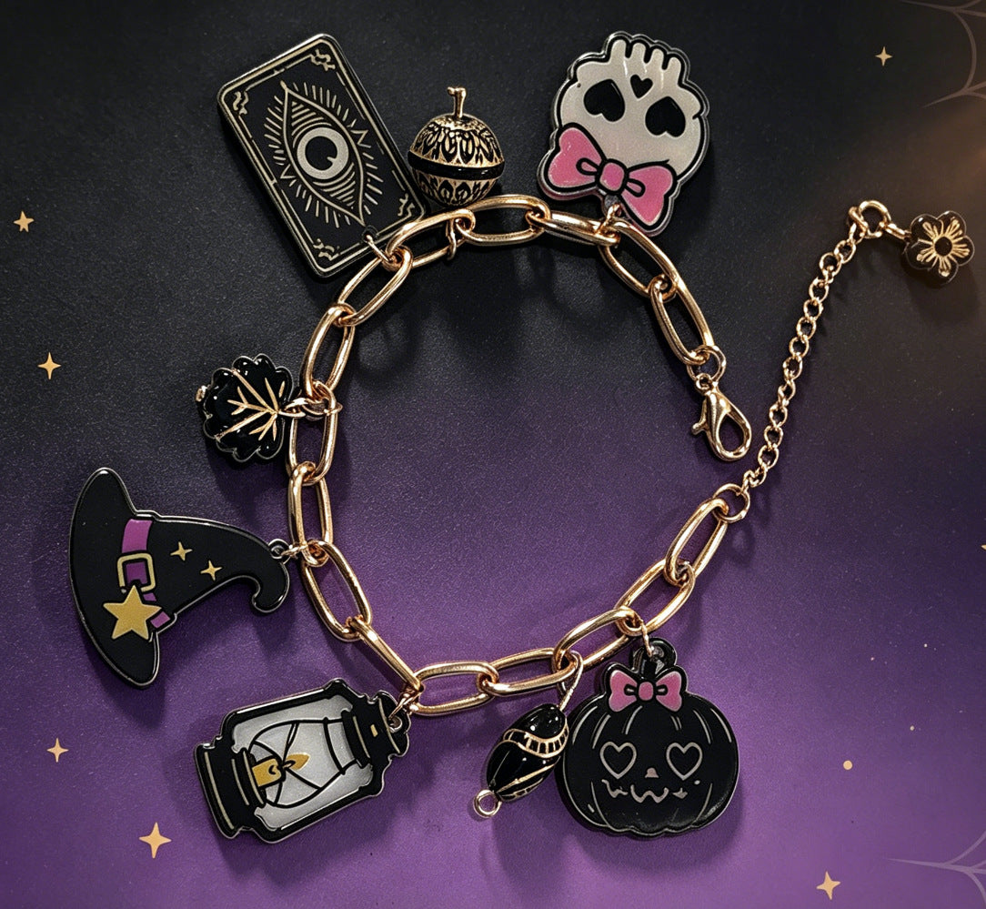 Wholesale Chic  Acrylic Bracelet with Cute Ghost and Pumpkin Pendant - Fashion Accessory for Women