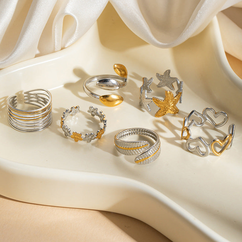 Wholesale Titanium Steel Open Ring Retro Palace Style Fashion Vacation Jewelry Accessory