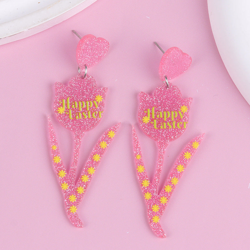 Wholesale 2PCS Acrylic Easter Bunny Egg Earrings