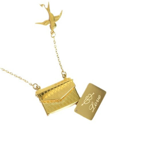Wholesale Stainless Steel Flying Pigeon Love Letter Envelope Necklace