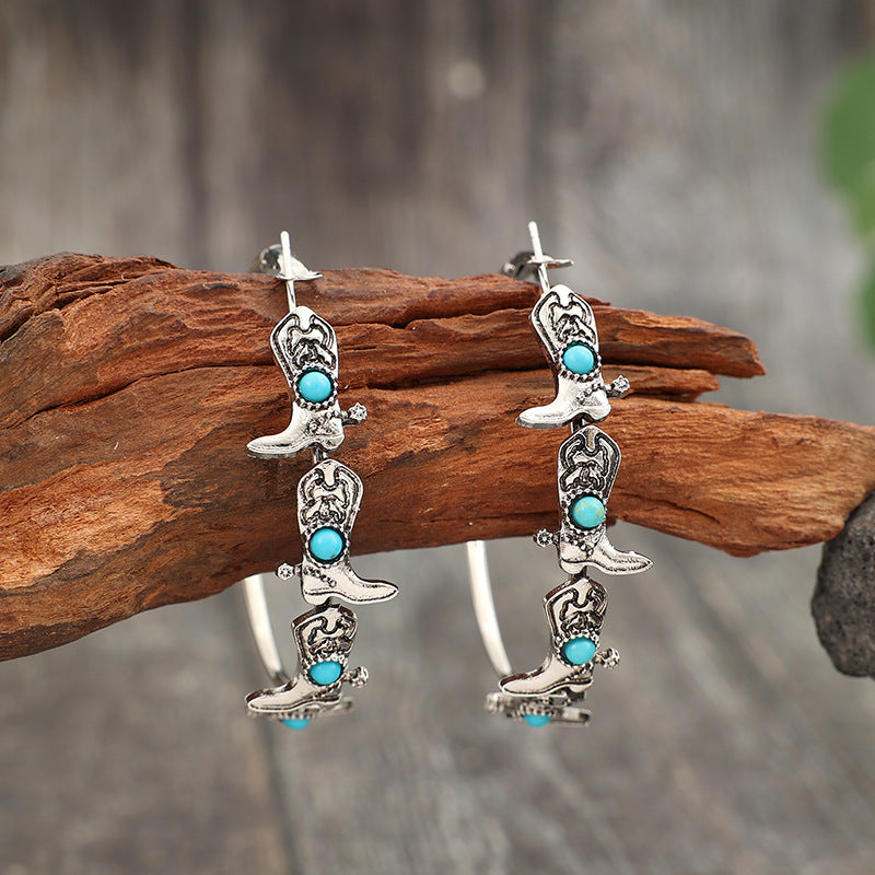 Wholesale Western Boots Turquoise Creative Bird Earrings