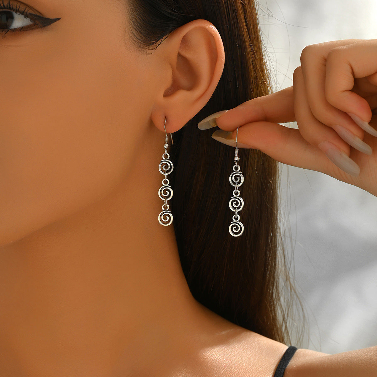 Wholesale Punk Cowboy Long Earrings Antique Silver Star Swirl Alloy Jewelry Fashion Accessory Party Wear Boutique