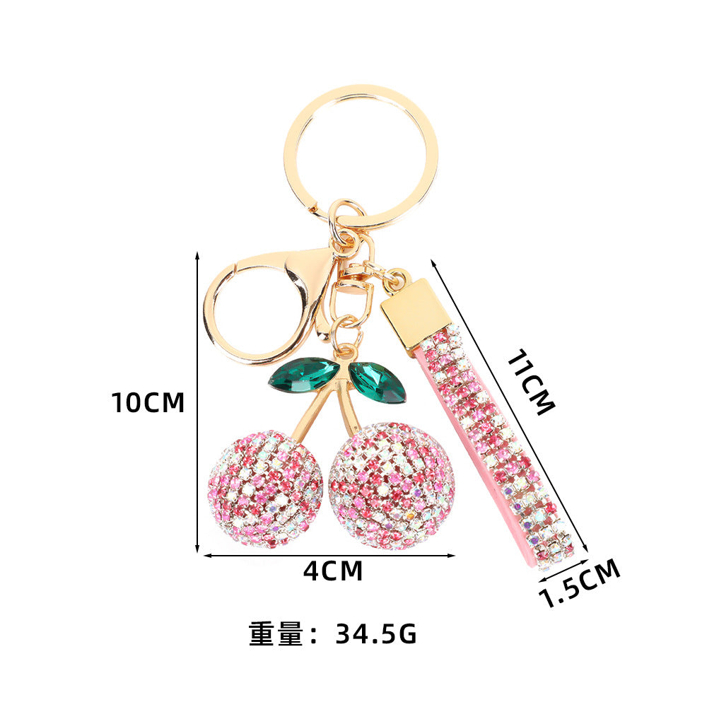 Wholesale Rhinestone Cherry Keychain Modern Minimalist Red Car Key Accessory And Bag Charm For Boutique Resale