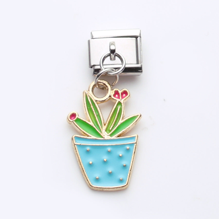 Wholesale 10pcs Italian Charm Bracelet 9mm DIY Splicing Potted Flower Pendant Stainless Steel Composable Bracelet