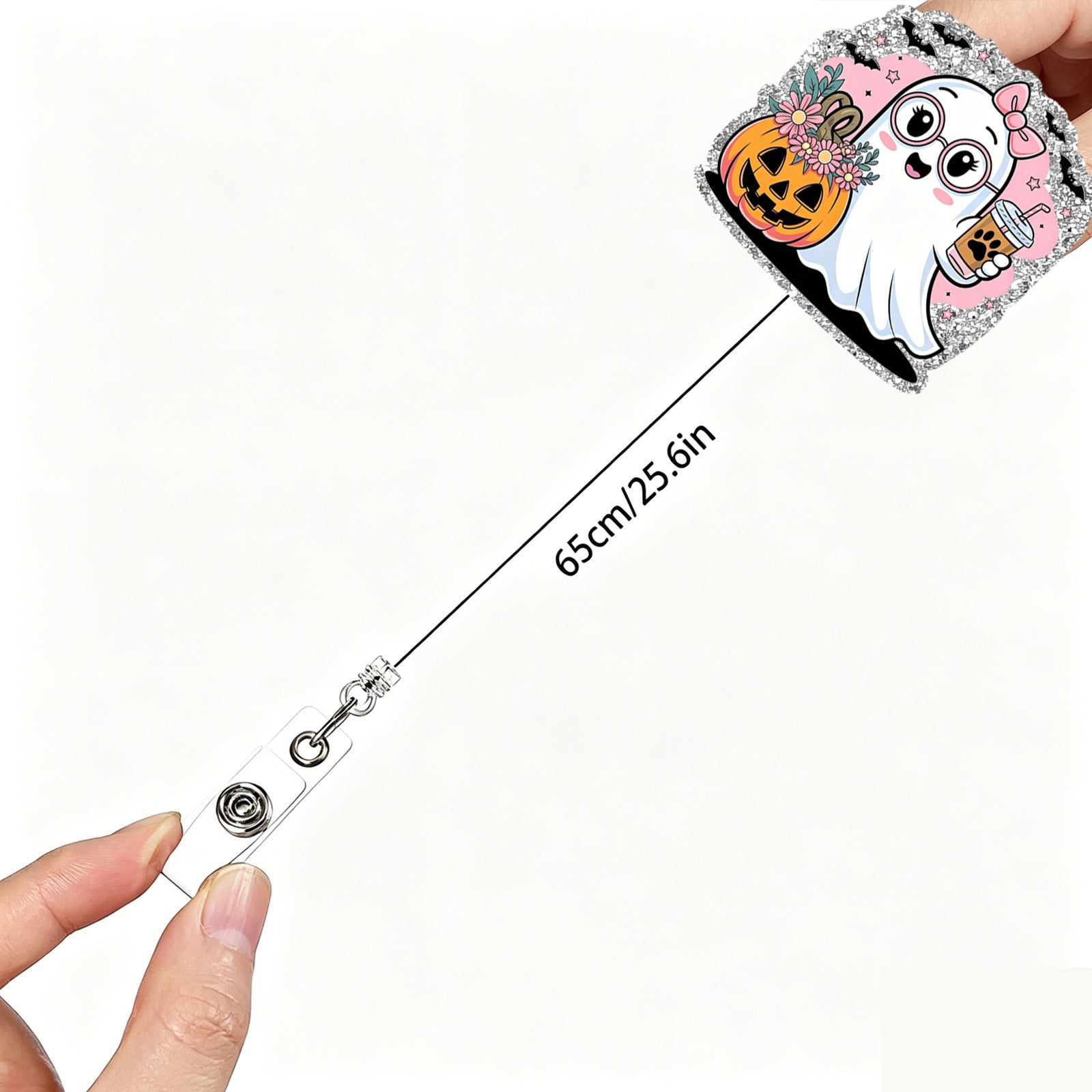 Wholesale Acrylic Pink Ghost Retractable Badge Holder  ID Badge Reel Fashion Accessory