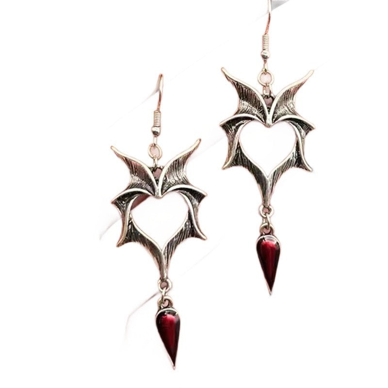 Wholesale Alloy Gothic Bat Wing Drop Earrings Ancient Silver Vintage Style Jewelry Accessory for Resale