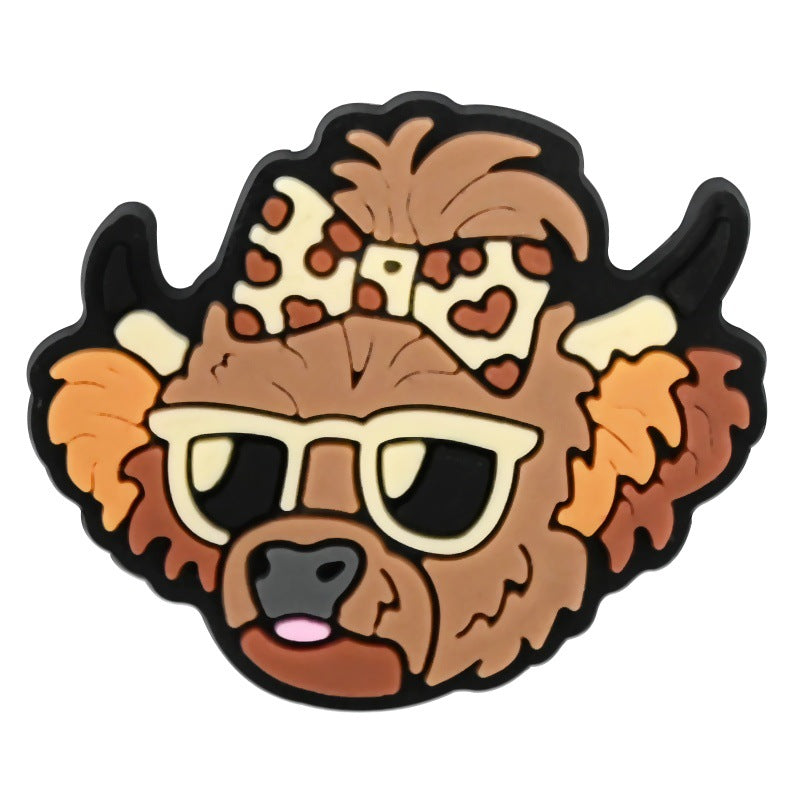 Wholesale  Random 100pcs Creative Cartoon Highland Cow Denim Series PVC Soft Rubber Shoe Buckle Decoration