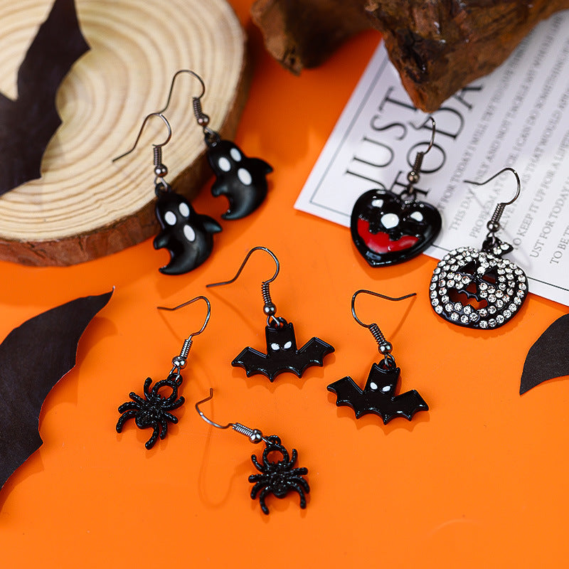 Wholesale Halloween Party Dark Ghost Bat Spider Skull Earrings ACC-ES-RongR001