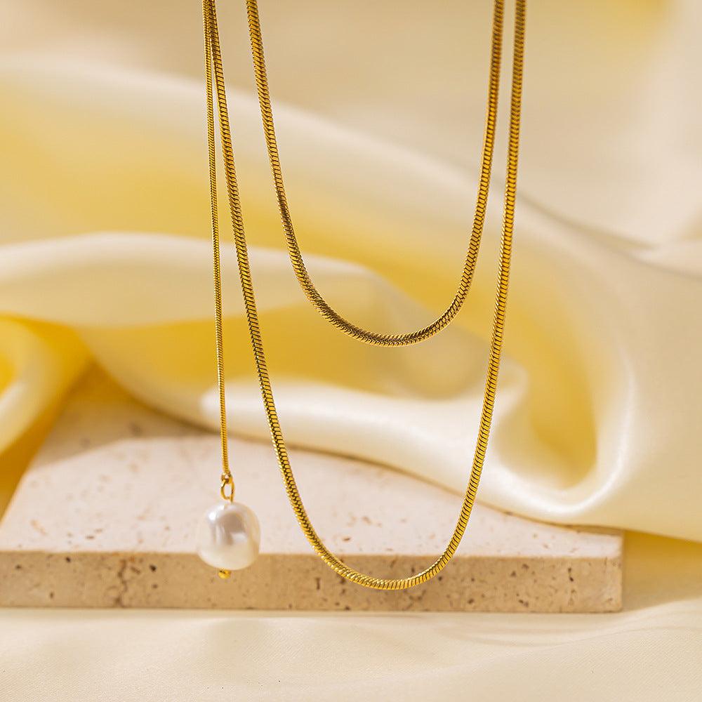 Wholesale Retro Irregular Titanium Steel Necklace Plated 18K Gold Multi-layered Necklace Gold Plated Necklace ACC-NE-Tais004