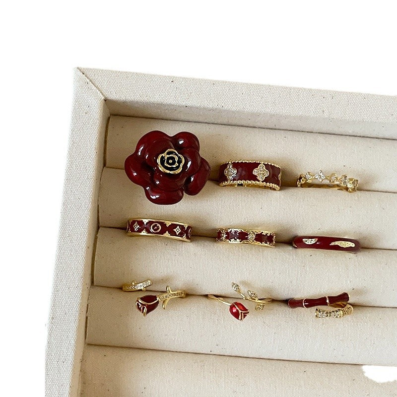 Wholesale  Red Oil Drop Flower Opening Ring