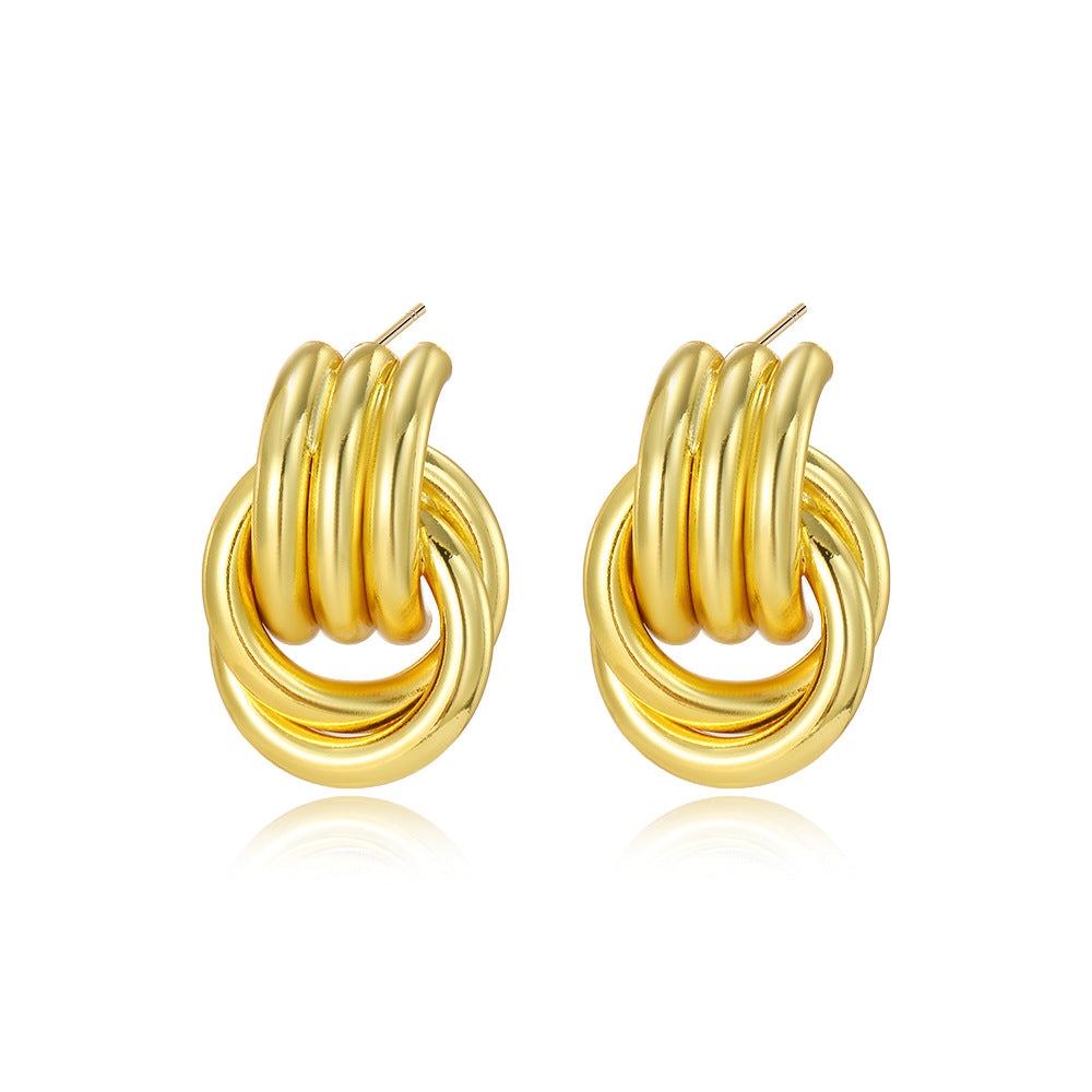 Wholesale geometric exaggerated smooth hollow tube winding earrings