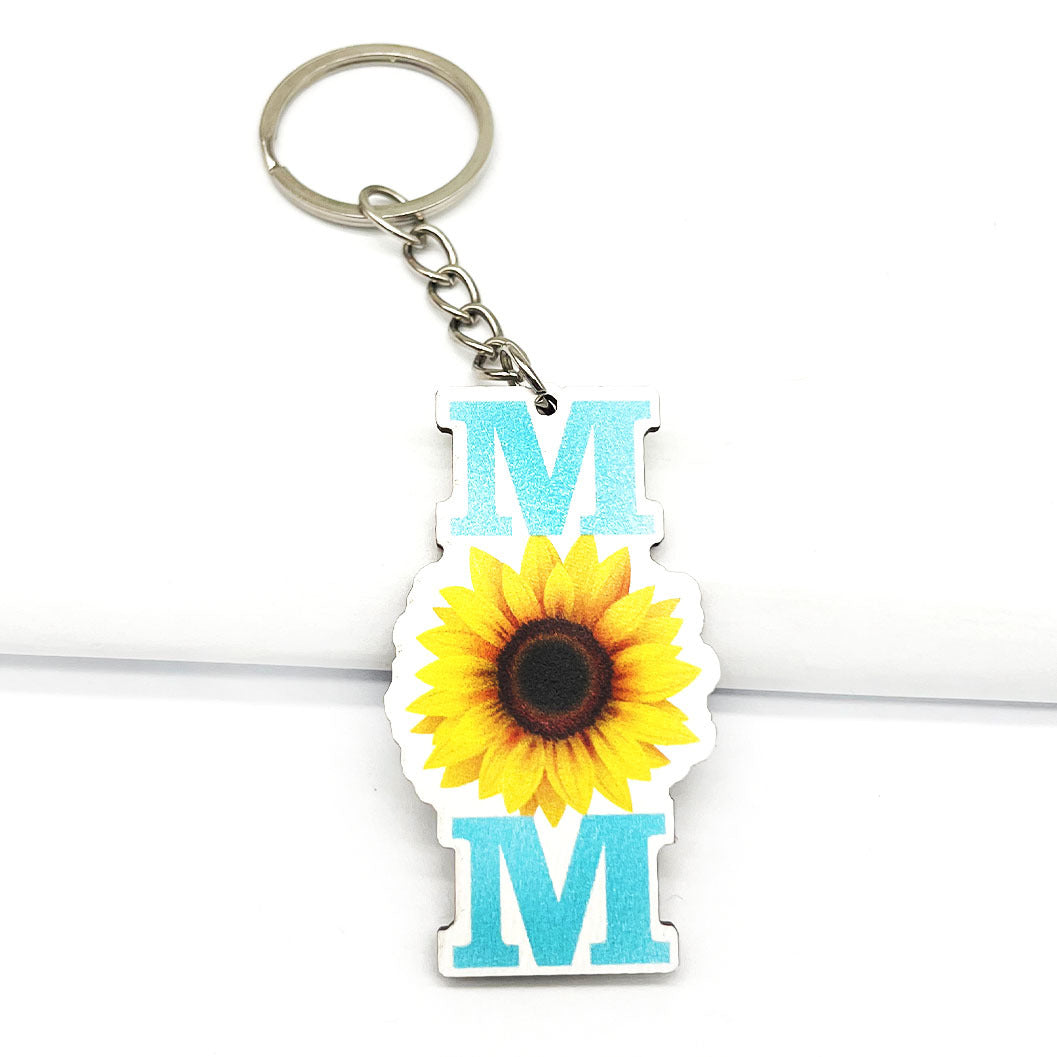 Wholesale Mother's Day Leopard Sunflower MOM Keychain Leopard Print ACC-KC-TuoYi008