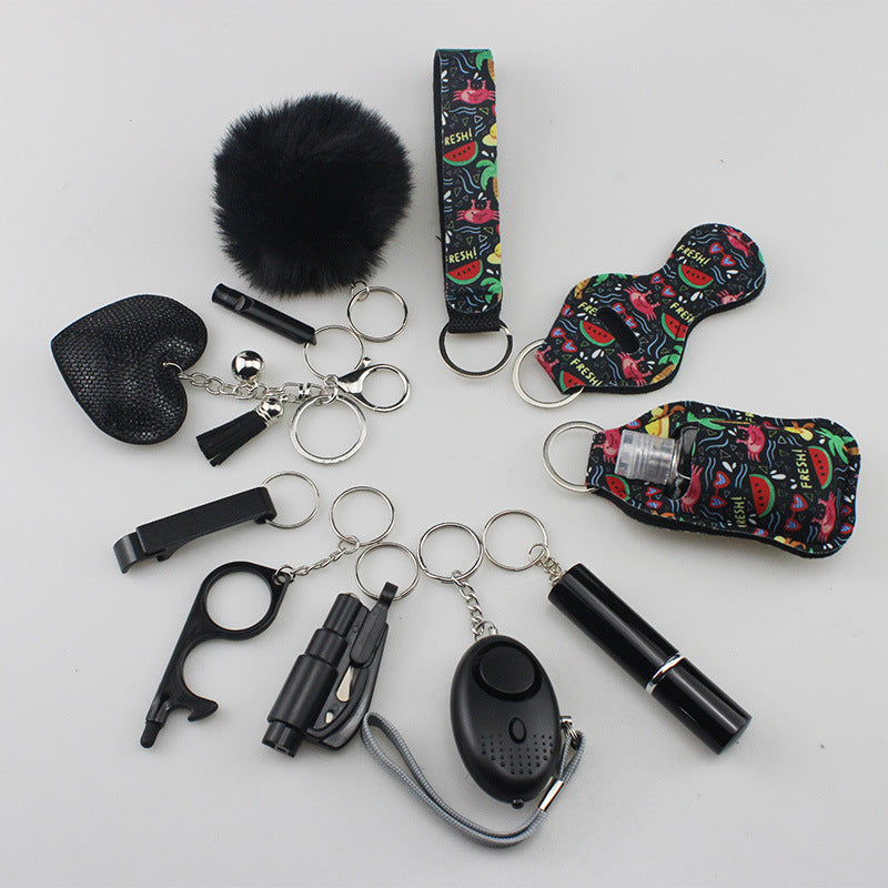 Wholesale Rhinestone Love Lipstick Set Bottle Opener Hair Ball Whistle Keychain Set ACC-KC-TMS003