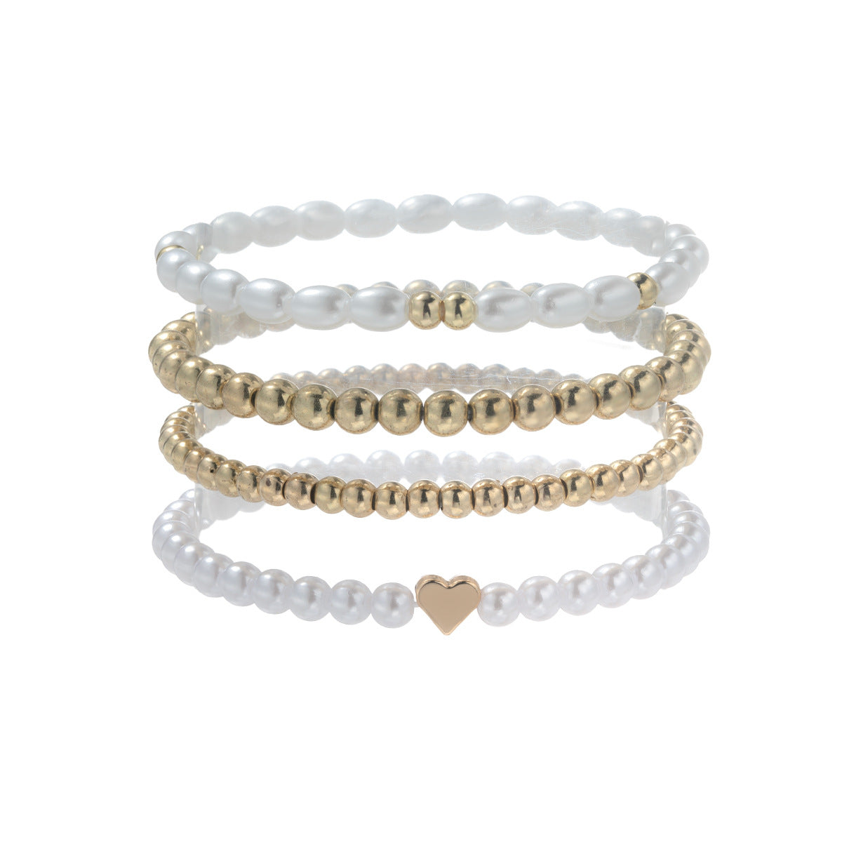 Wholesale Pearl Heart CCB Beaded Elastic Bracelet Four-piece Jewelry Set