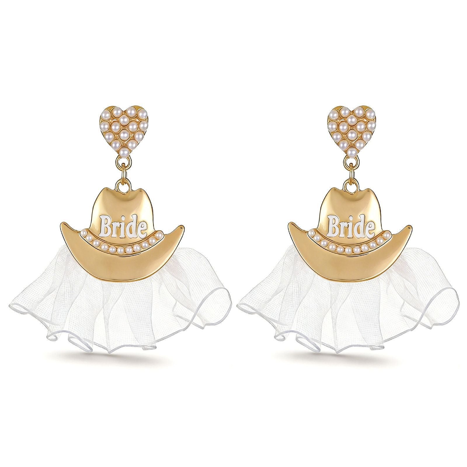 Wholesale Western Style Pearl Heart hinestone Bridal Cowboy Hat Earrings