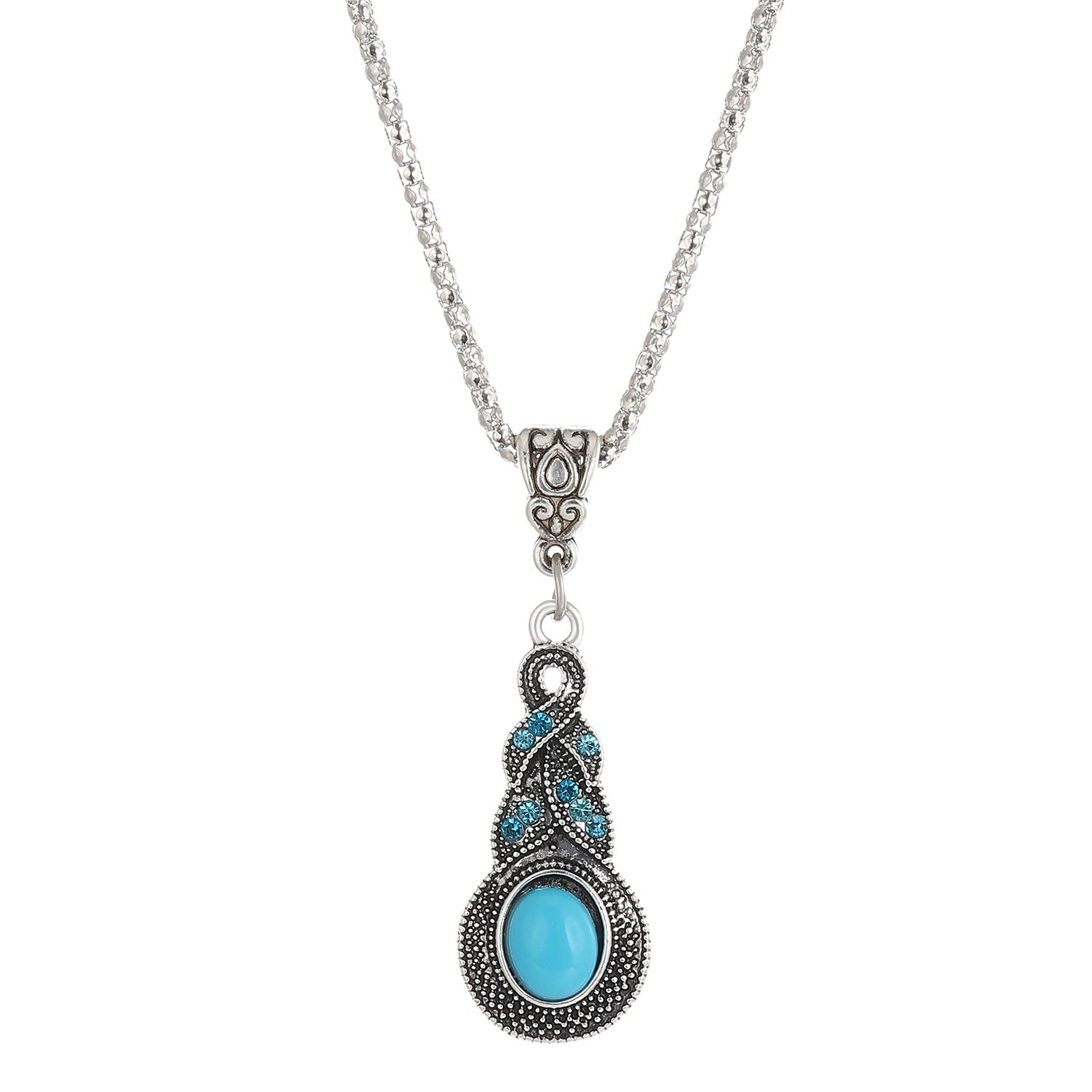 Wholesale vintage suit blue crystal inlaid turquoise earrings necklaces