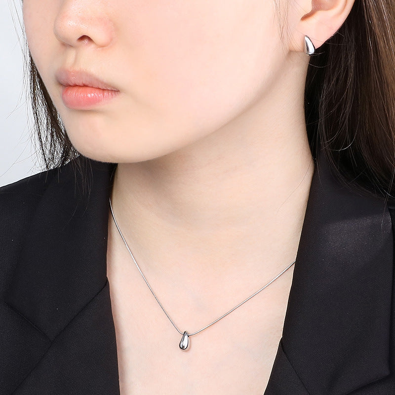Wholesale Water Drop Hollow Set Glossy Stainless Steel Earrings Necklace ACC-ES-RuiMasi002