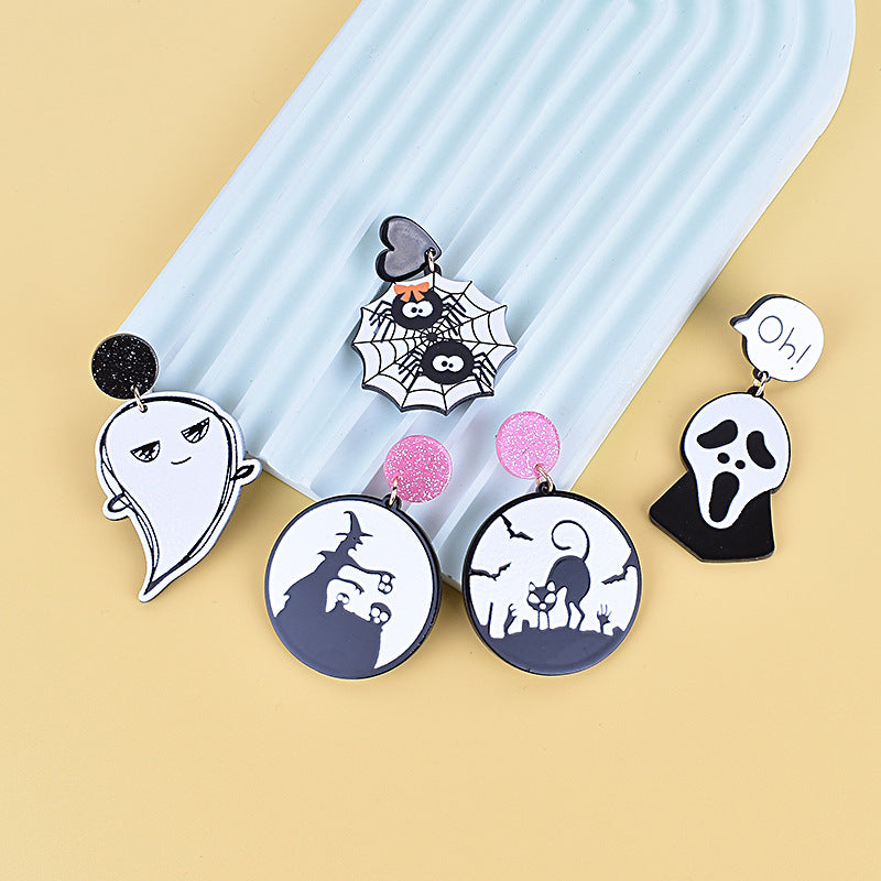 Wholesale  Halloween acrylic earrings  ghost exclaim ghost  cat spider earrings