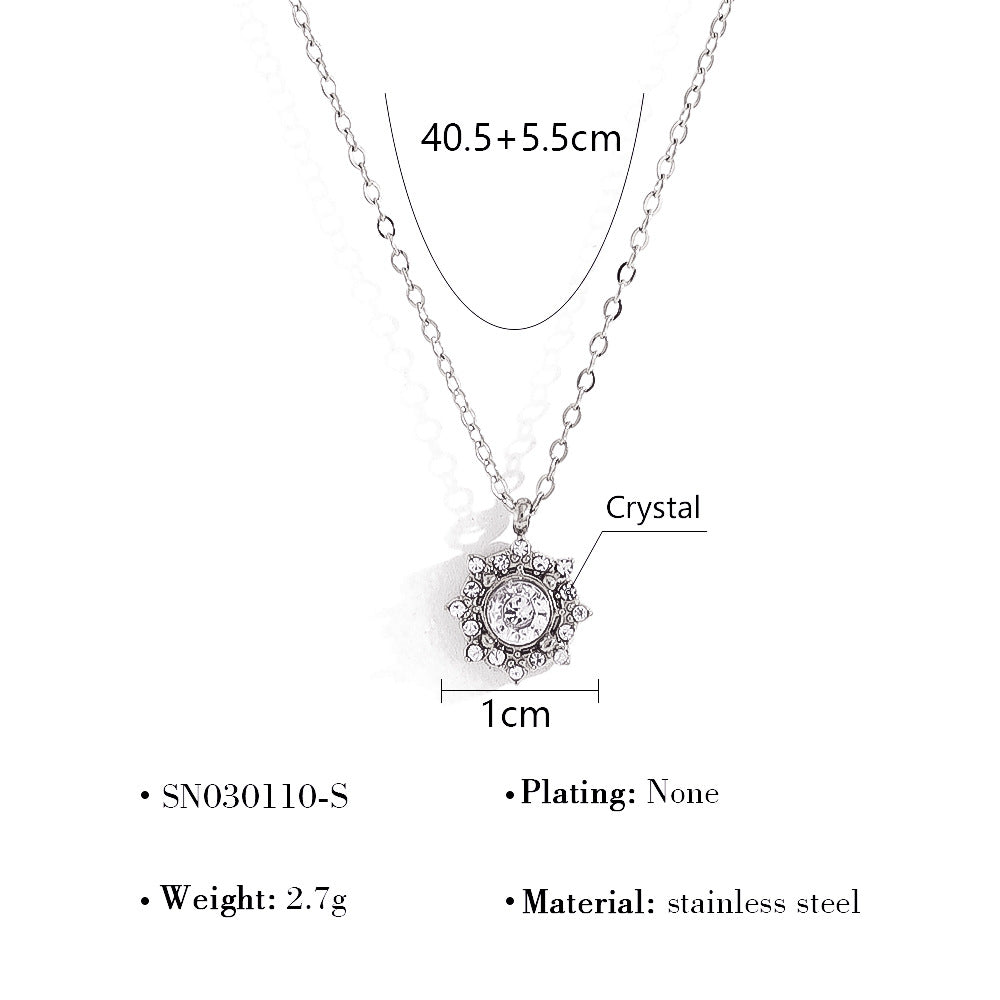 Wholesale Zircon Necklace Stainless Steel Sunflower Pendant Clavicle Chain