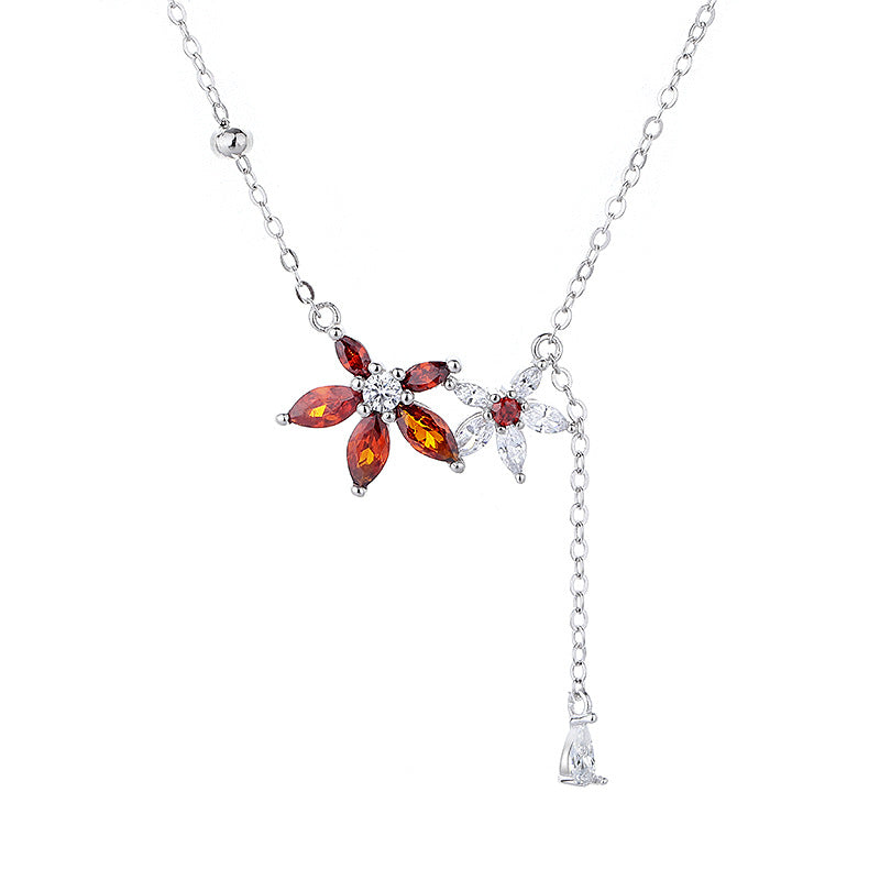 Wholesale 925 Sterling Silver Maple Leaf Necklace with Zircon