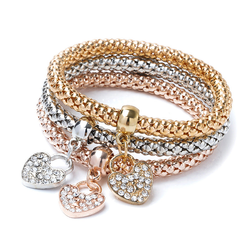 Wholesale Three Color Set Corn Chain Diamond Elephant Pendant Bracelet Layered Bracelet Set ACC-BT-Ditong002