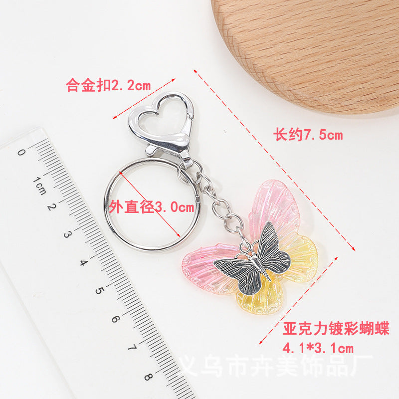 Wholesale Cute cartoon AB color plated butterfly heart keychain