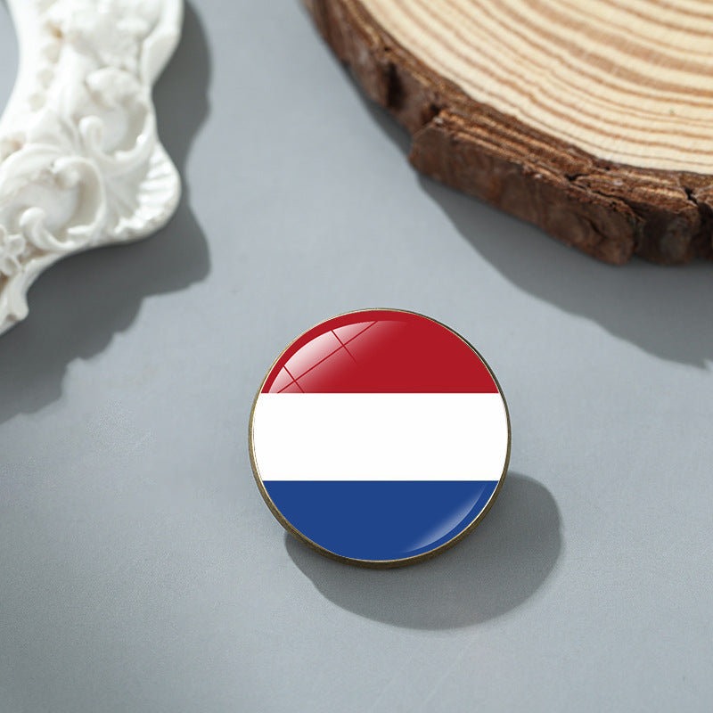Wholesale National flag round time gem alloy brooch badge chest buckle