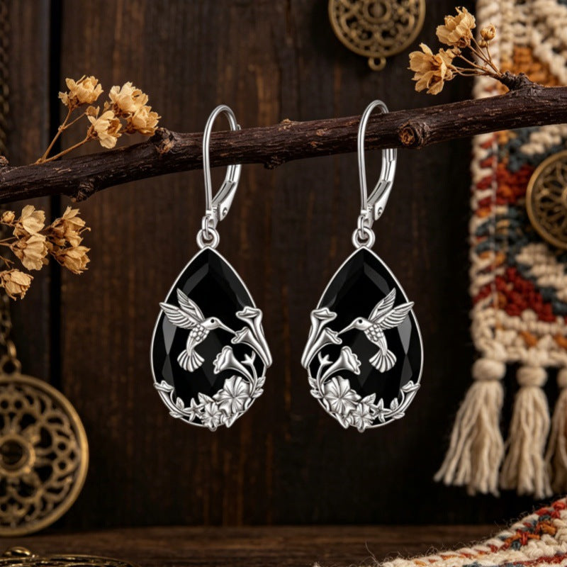 Wholesale Vintage Hollow-Out Hummingbird Drop Earrings Gothic Style Jewelry Accessory Gift