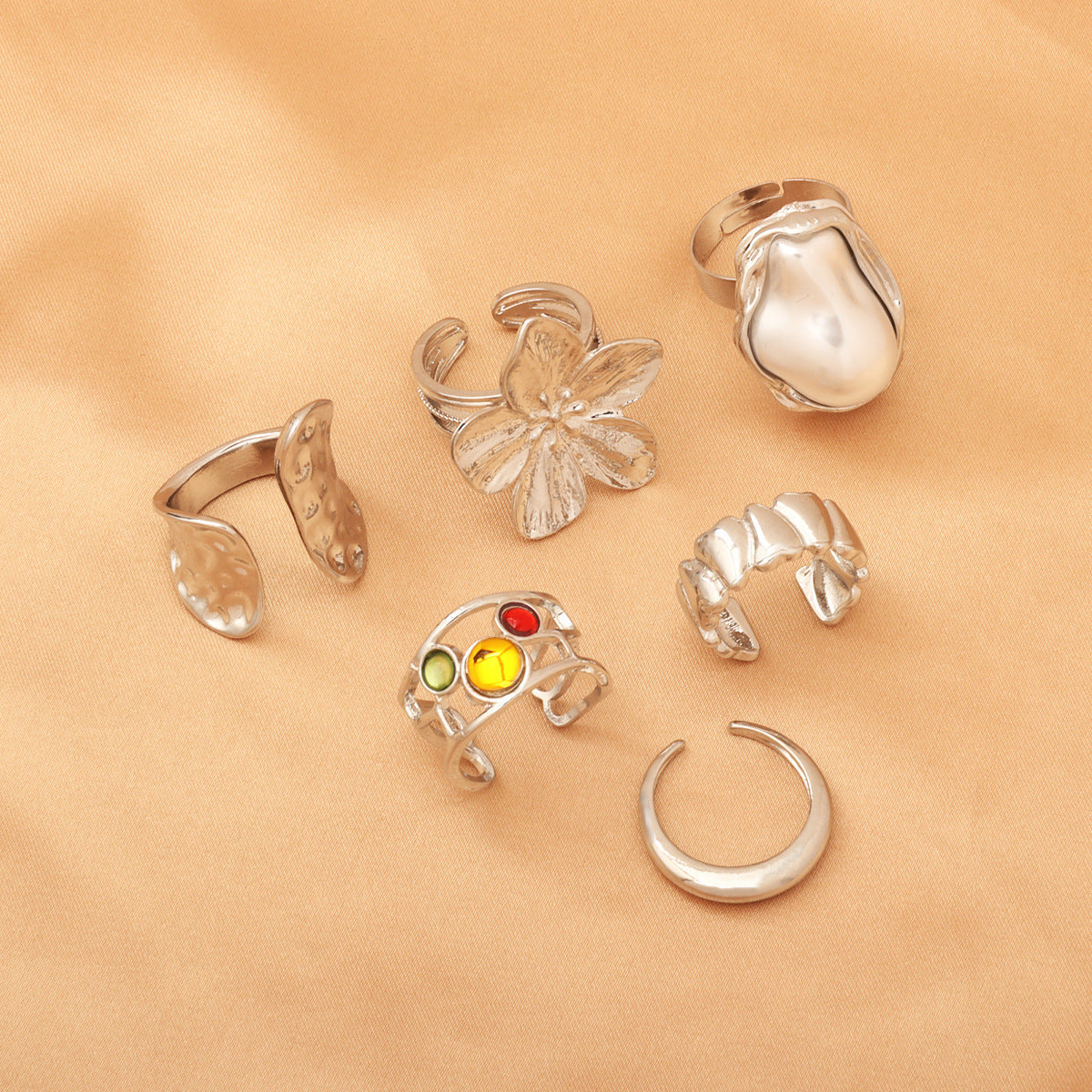 Wholesale  Pearl Ring Set  Exaggerated Open Ring Flower Rings