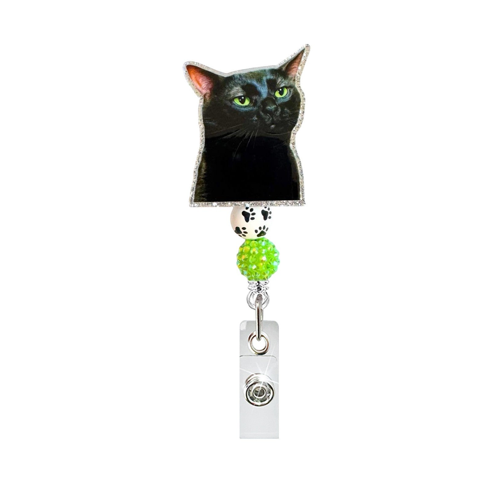 Wholesale Acrylic Leopard Print Cat Badge Reel Keychain with Clip,  Car Key Accessory