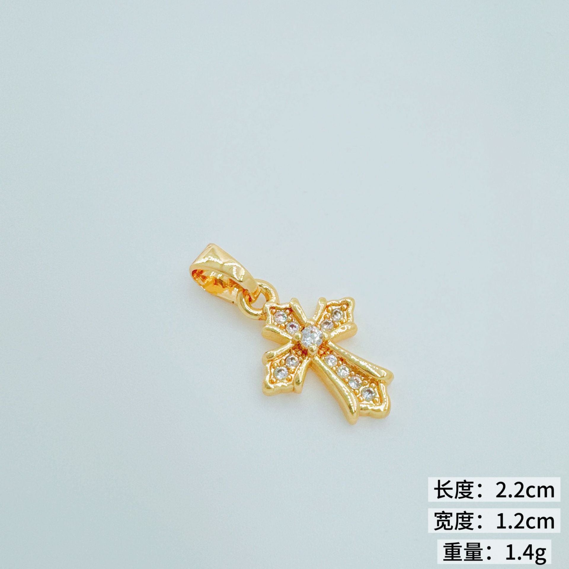 Wholesale Light Luxury Gold Plated Copper Cross Pendant with Zircon