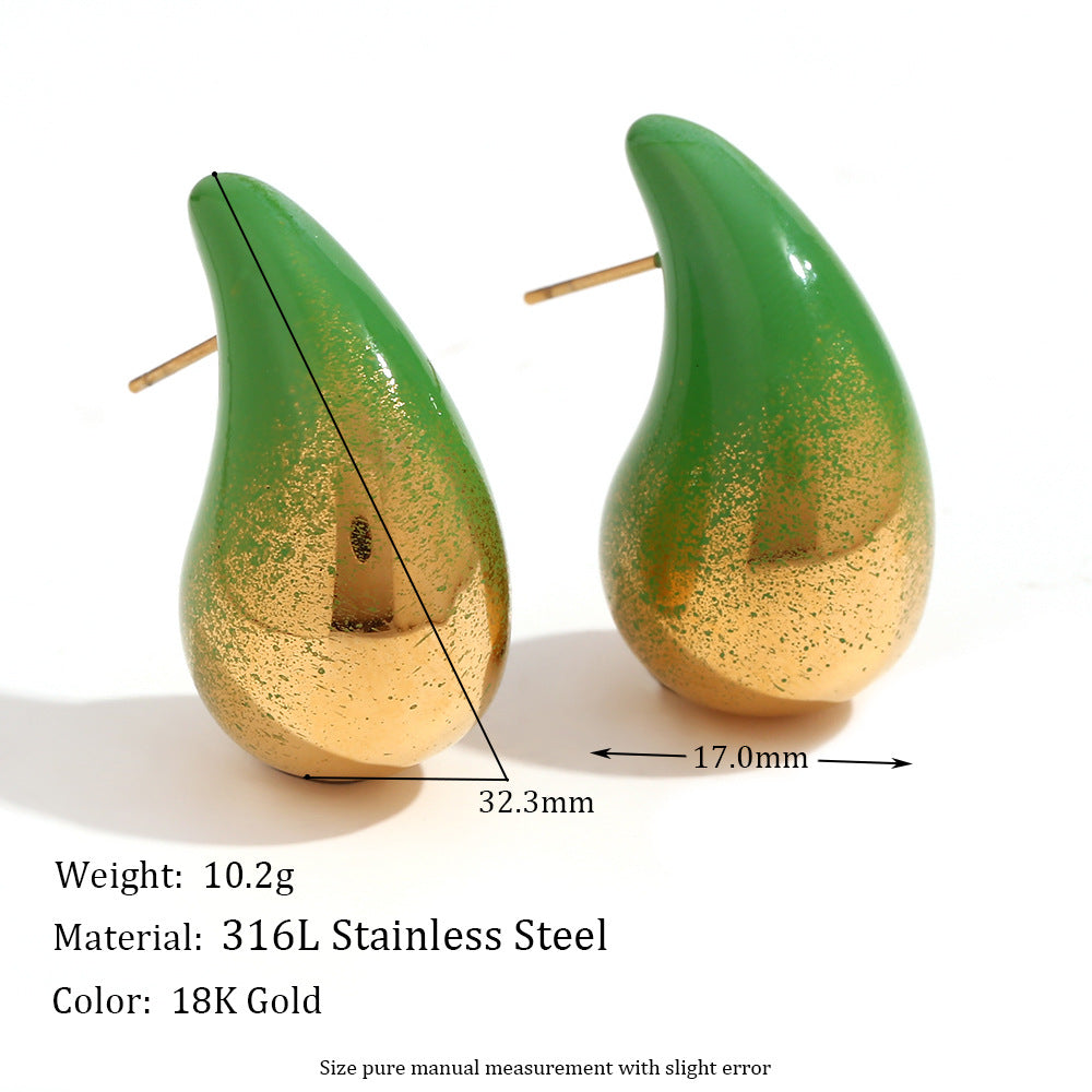 Wholesale Stainless Steel 18K Gold Plated Painted Water Drop Earrings ACC-ES-Mengj002