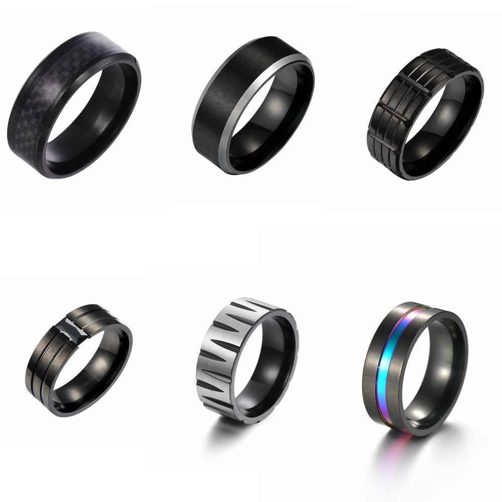 Wholesale  Men's  Electroplated Black Combination Stainless Steel Ring