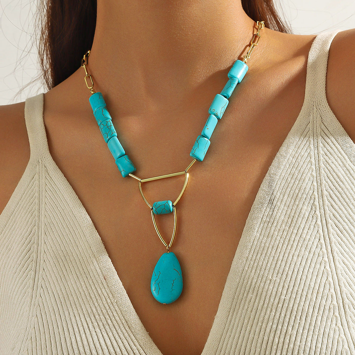 Wholesale  urquoise Pendant Necklace  Tube  Turquoise Necklace