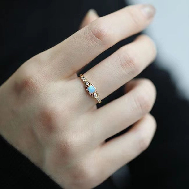 Wholesale Copper Gold Plated Adjustable Opal Ring Retro Geometric Fashion Accessory for Women