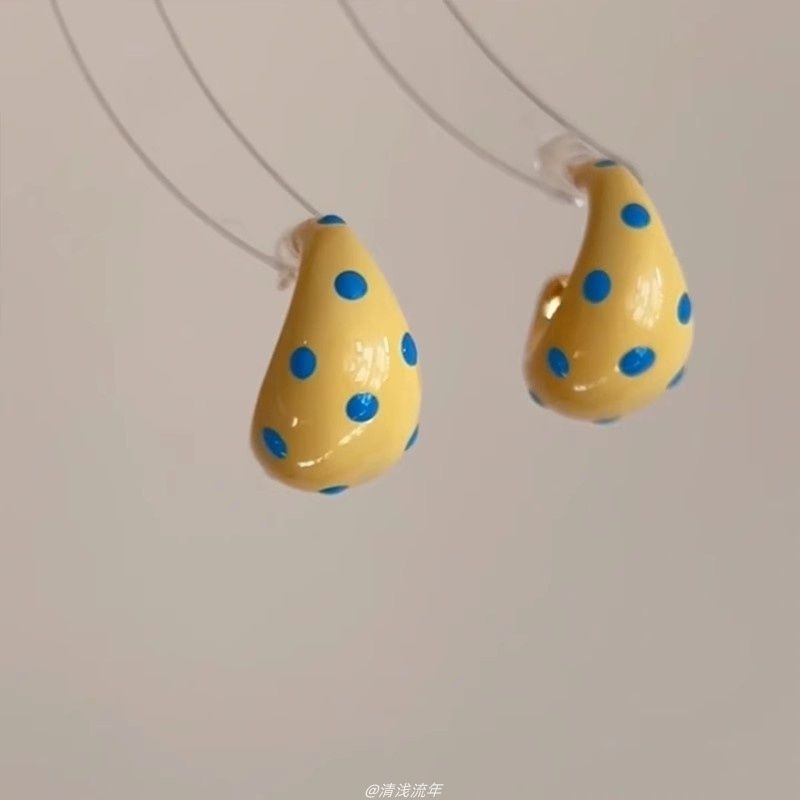 Wholesale  Yellow Wave Dot Oil Dropping Half Ring Earrings
