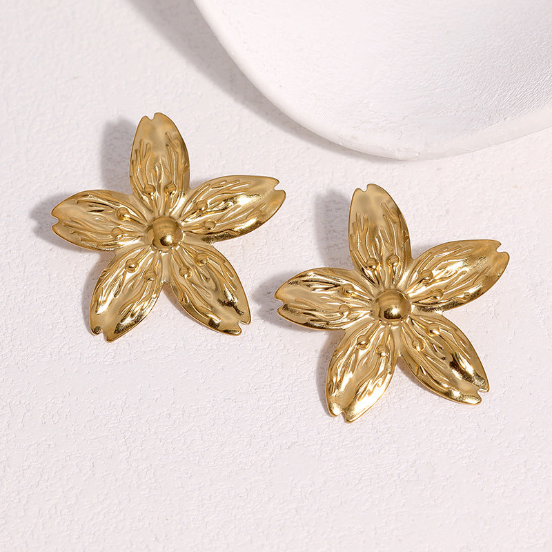 Wholesale Stainless Steel Gold Plated Flower Stud Earrings For Women Sweet Minimalist Chic Party Jewelry Accessory
