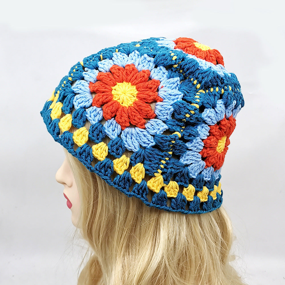 Wholesale  Vintage Hollow Flower Handmade Knitted Basin Hat
