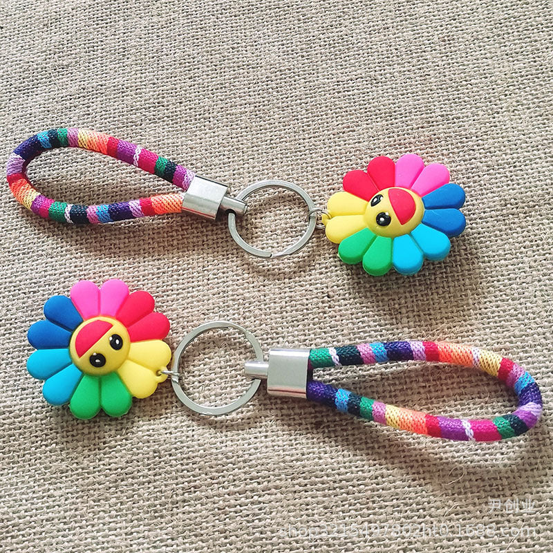 Wholesale Cute Rainbow Sunflower Smiley Face Keychain PVC Silicone Cartoon Pendant Creative Keychain ACC-KC-YCY005