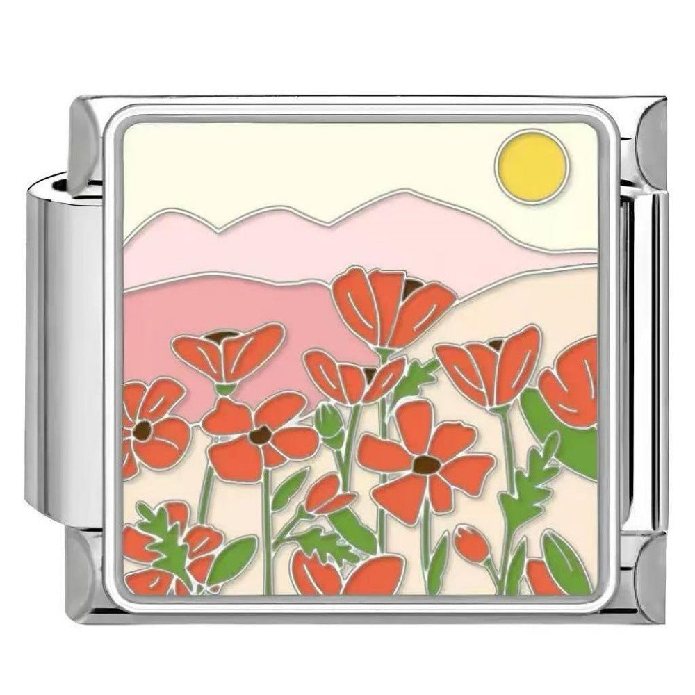 Wholesale DIY modular bracelet with floral pattern,  original design,  Italian Charms Bracelet