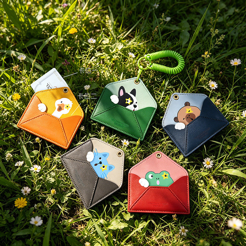 Wholesale Cute Capybara Envelope Card Holder Keychain PU Leather ID Badge Bag Charm For Campus Bus Daily Use