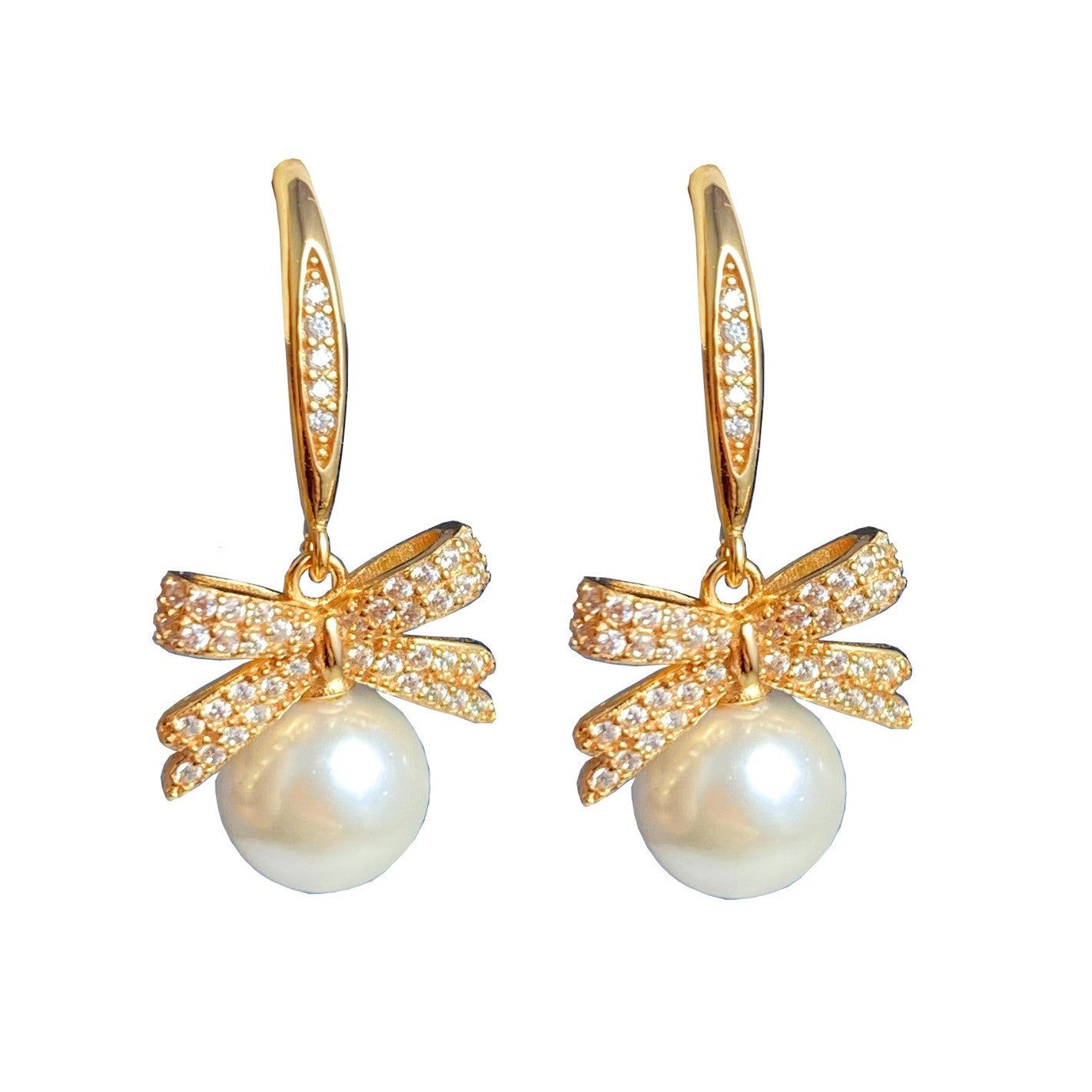Wholesale  S925 Pure Silver Ear Hook Bow Pearl Earrings